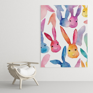 Easter Bunnies Faces Watercolor Digital Printable Wall Art