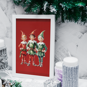 Three Christmas Elves Printable Wall Art Decor