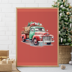 Christmas Green Red Truck Tree Instant Printable Wall Art