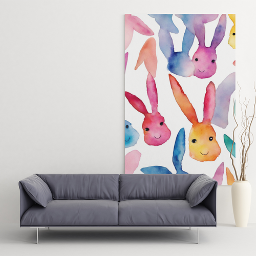 Easter Bunnies Faces Watercolor Digital Printable Wall Art