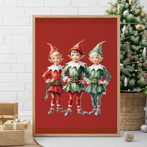 Three Christmas Elves Printable Wall Art Decor