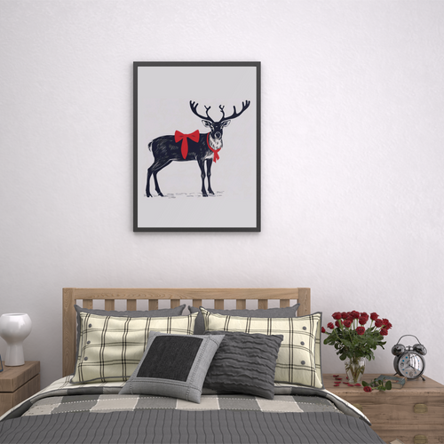 Festive Reindeer Red Bow Instant Digital Printable Wall Art