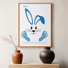 Load image into Gallery viewer, Blue Easter Bunny Printable Footprints  &quot;Some-Bunny Loves You&quot;  Personalized Wall Art